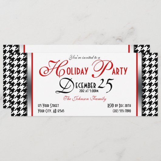 Invitations de Fêtes de Houndstooth (Devant / Derrière)