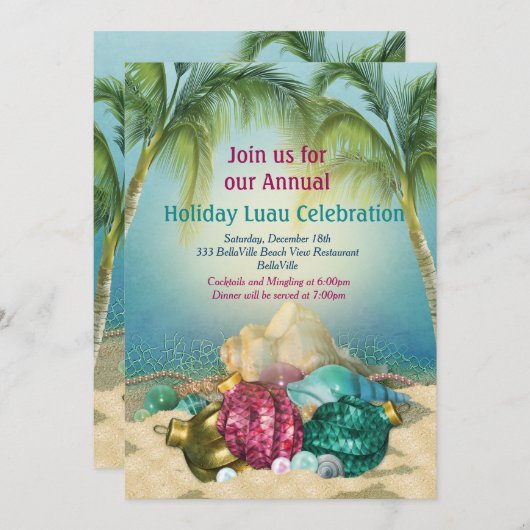 Invitations de Fêtes Luau Beach (Devant / Derrière)