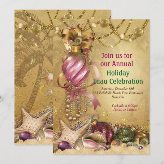 Invitations de Fêtes Luau Beach (Devant / Derrière)