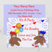 Invitations de fêtes pour enfants Nounours (Devant / Derrière)