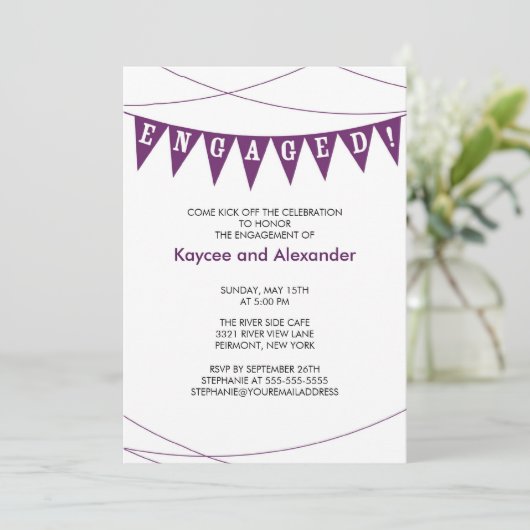 Invitations de Fiançailles de bannière violet (Debout devant)