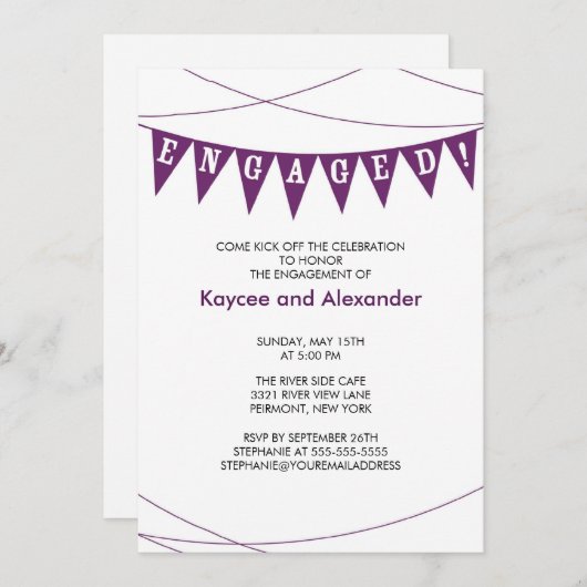 Invitations de Fiançailles de bannière violet (Devant / Derrière)