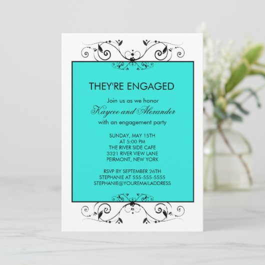 Invitations de Fiançailles de défilement Turquoise (Debout devant)