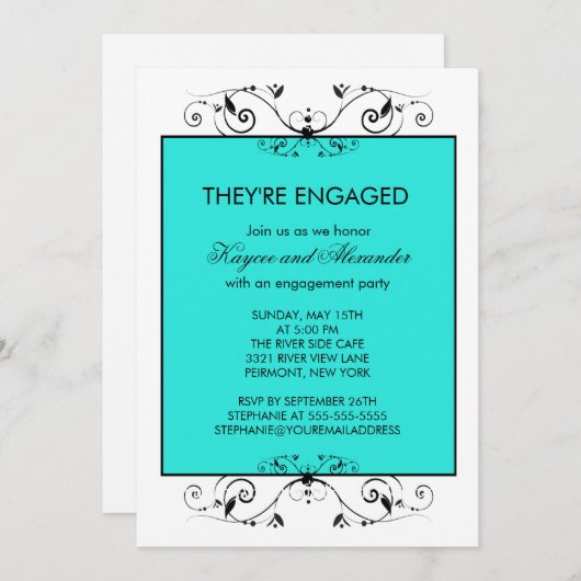 Invitations de Fiançailles de défilement Turquoise (Devant / Derrière)