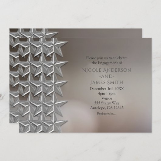Invitations de Fiançailles Silver Stars Bokeh Ligh (Devant / Derrière)