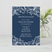 Invitations de Fiançailles Vintages Damas Navy Blu (Debout devant)