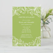 Invitations de Fiançailles Vintages Damask vert (Debout devant)