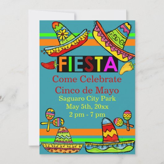 Invitations de Fiesta Cinco de Mayo Turquoises (Devant)