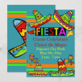 Invitations de Fiesta Cinco de Mayo Turquoises (Devant / Derrière)
