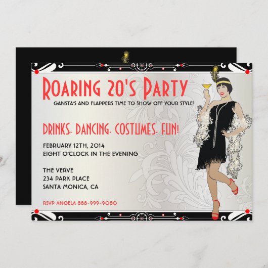 Invitations de fille d'aileron des années 20 (Devant / Derrière)