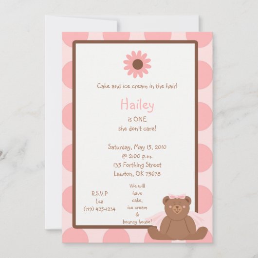 Invitations de filles à l'anniversaire de l'Ours d (Devant)