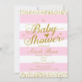 Invitations de filles BABY SHOWER rose blanc et or (Devant)