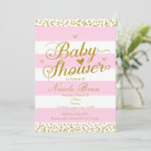 Invitations de filles BABY SHOWER rose blanc et or (Debout devant)