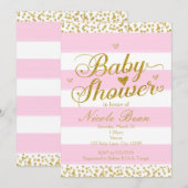 Invitations de filles BABY SHOWER rose blanc et or (Devant / Derrière)