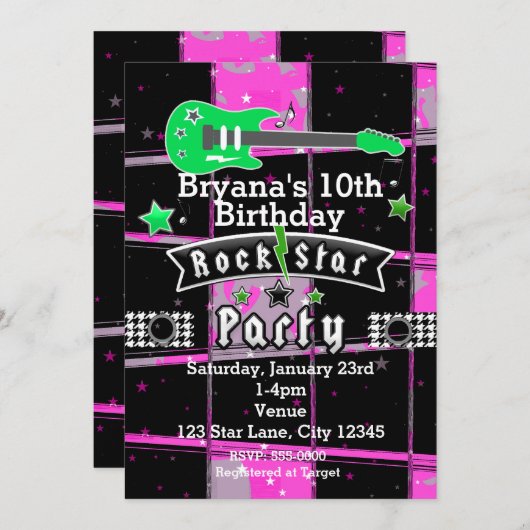 Invitations de Filles Rock Star Anniversaire (Devant / Derrière)