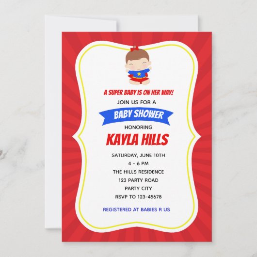 Invitations de filles Superhero Baby shower / Anni (Devant)
