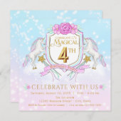 Invitations de Filles Unicorn 4e anniversaire (Devant / Derrière)