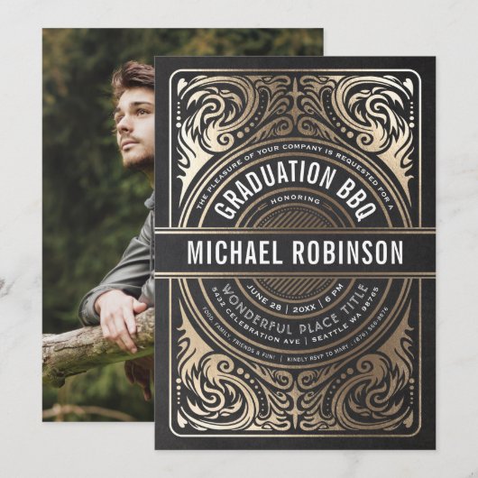 Invitations de fin d'études Gold Foil Black Photo (Devant / Derrière)