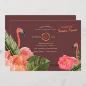 Invitations de Flamants roses tropicaux (Devant / Derrière)