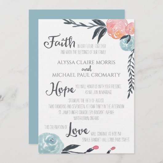 Invitations de fleurs d'aquarelle (Devant / Derrière)