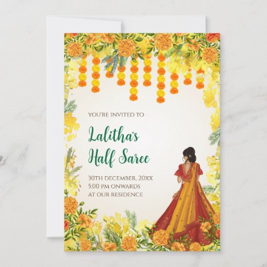 Invitations de fonction de demi-sari numérique (Devant)