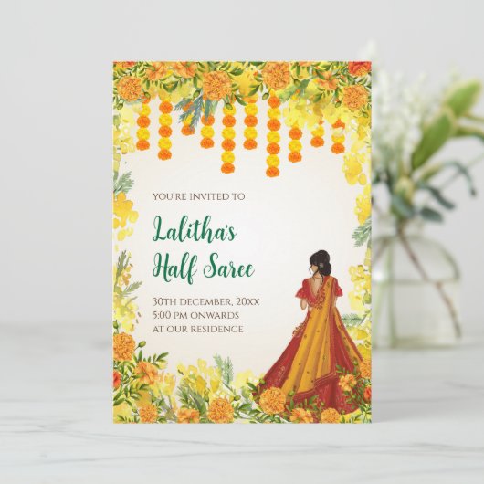 Invitations de fonction demi-saree numérique (Debout devant)