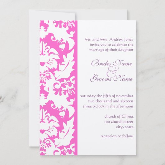 Invitations de Fuchsia Pink Mariage damassé (Devant)