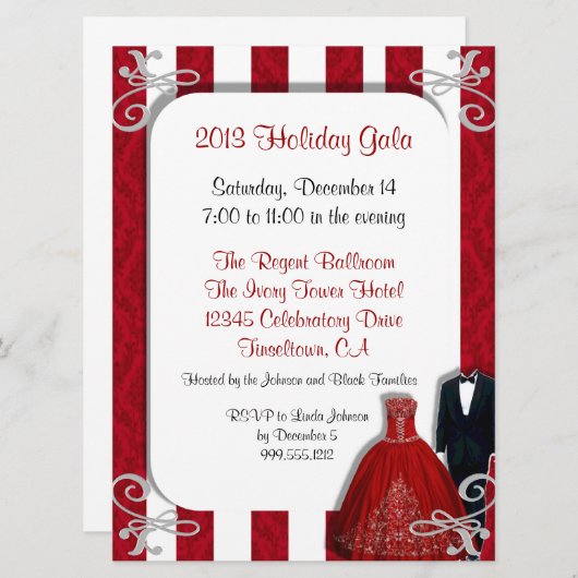 Invitations de gala des Fêtes en rouge et en argen (Devant / Derrière)