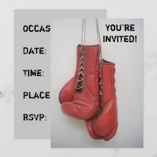 Invitations de gants de boxe Anniversaire/Bachelor (Devant / Derrière)