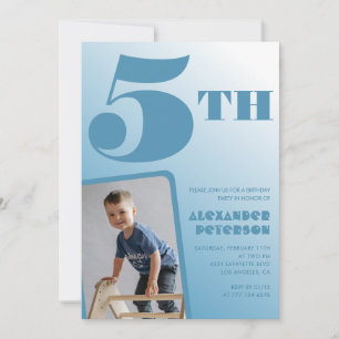 Invitations de garçon 5e anniversaire Photo bleue