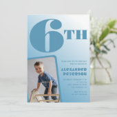 Invitations de garçon 6e anniversaire Photo bleue (Debout devant)