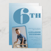 Invitations de garçon 6e anniversaire Photo bleue (Devant / Derrière)