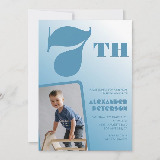 Invitations de garçon 7e anniversaire Photo bleue (Devant)