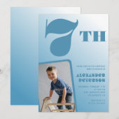 Invitations de garçon 7e anniversaire Photo bleue (Devant / Derrière)