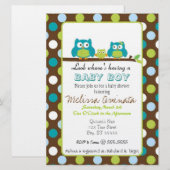 Invitations de GARÇON de baby shower de hibou (Devant / Derrière)