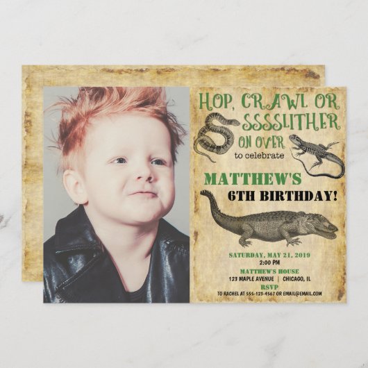 Invitations de garçons d'anniversaire reptiles, sp (Devant / Derrière)