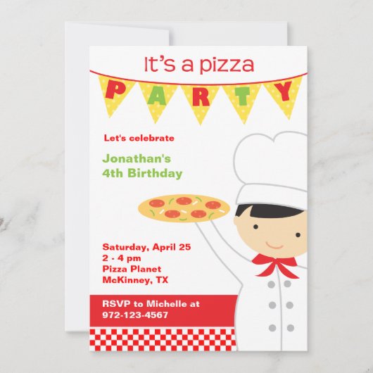 Invitations de garçons de la fête de Pizza (Devant)