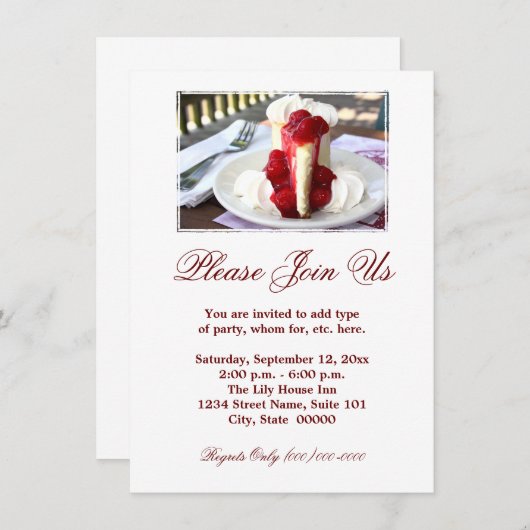 Invitations de gâteaux de fromage (Devant / Derrière)