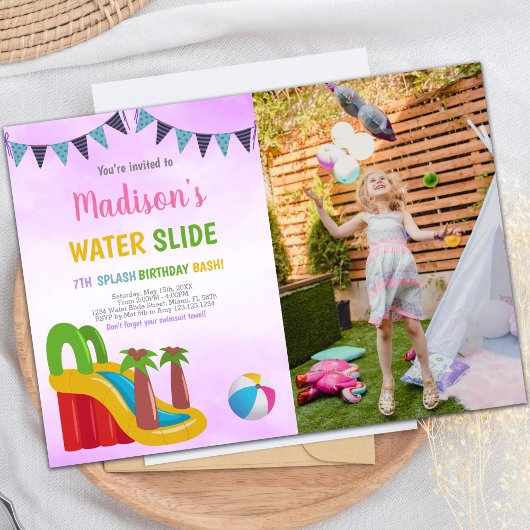 Invitations de glissières d'eau violet avec photo