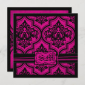 Invitations de Goth Fuchsia Black Mariage damassé (Devant / Derrière)