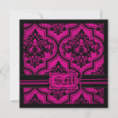 Invitations de Goth Fuchsia Black Mariage damassé (Devant)