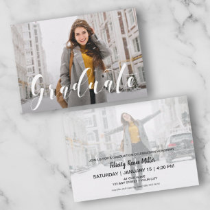 Invitations de graduation de photo de script blanc