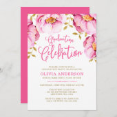 Invitations de graduation Florale d'or rose (Devant / Derrière)