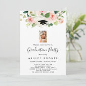 Invitations de graduation florale floue (Debout devant)
