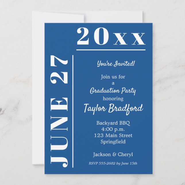 Invitations de Graduation Party Bleu et Blanc (Devant)