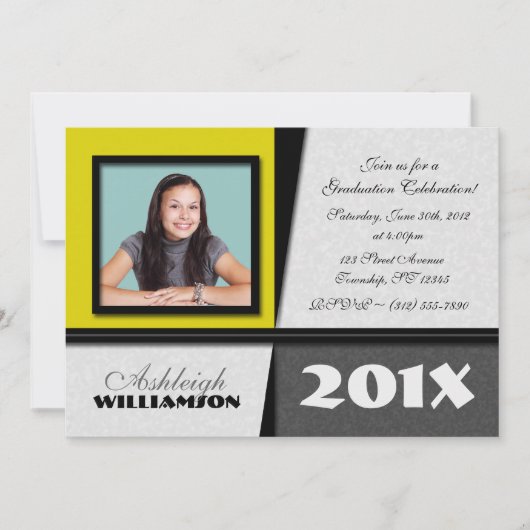 Invitations de graduation photo Jaune et approprié (Devant)