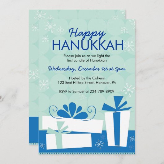 Invitations de Hanoukka Party avec cadeaux (Devant / Derrière)