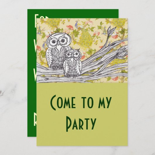 Invitations de hiboux et de paons (Devant / Derrière)