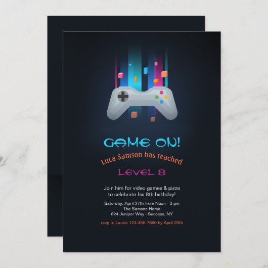 Invitations de jeux vidéo (Devant / Derrière)