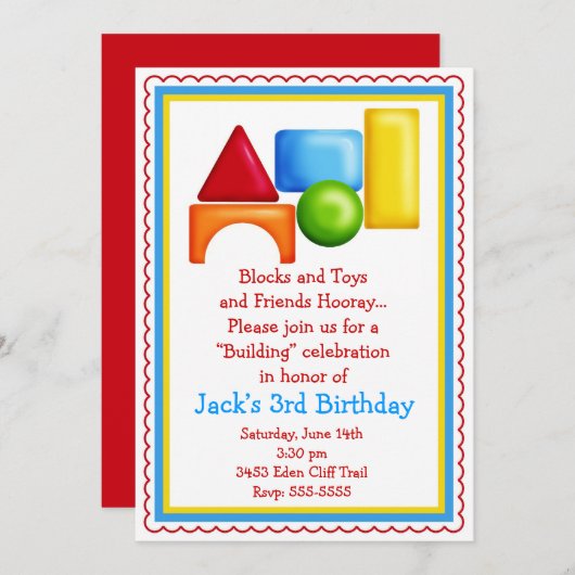 Invitations de jouets pour la construction de bloc (Devant / Derrière)